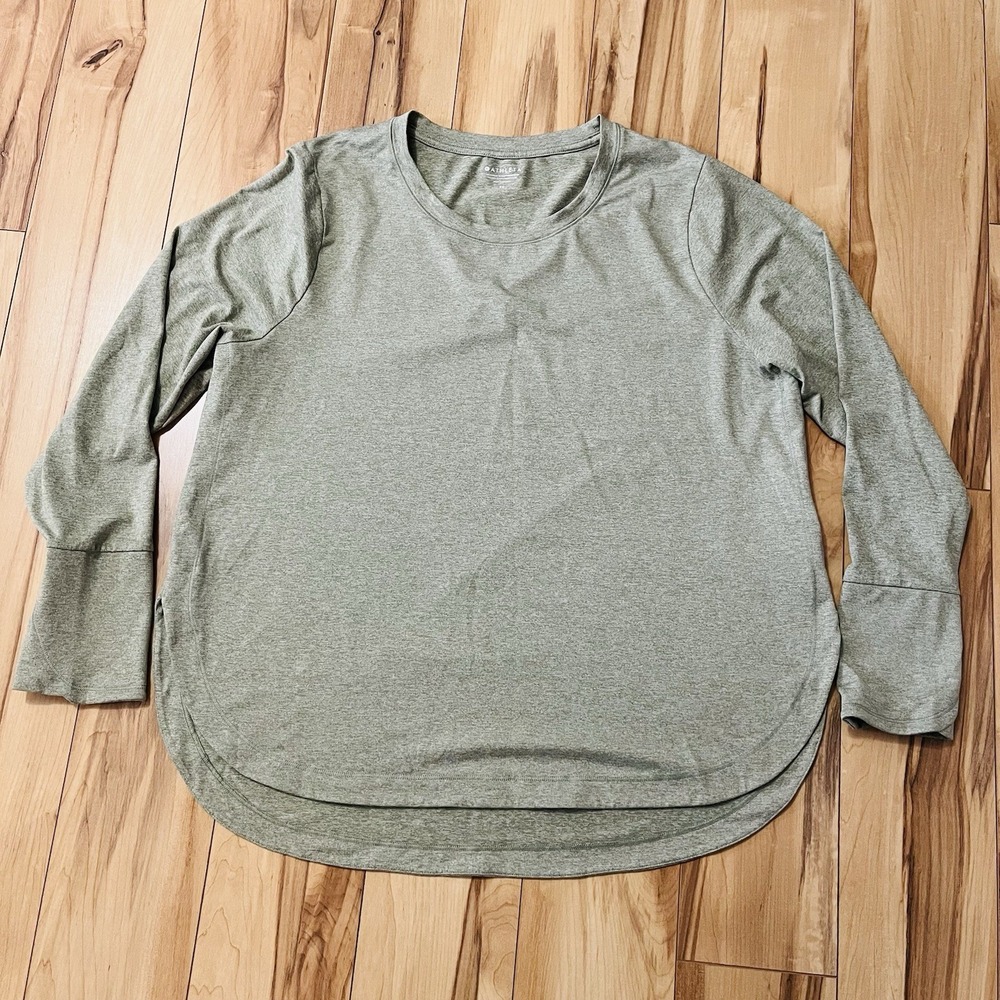 Athleta Top Women's Size 1X Uptempo Long Sleeve Thumbholes Lt Heathered Green
